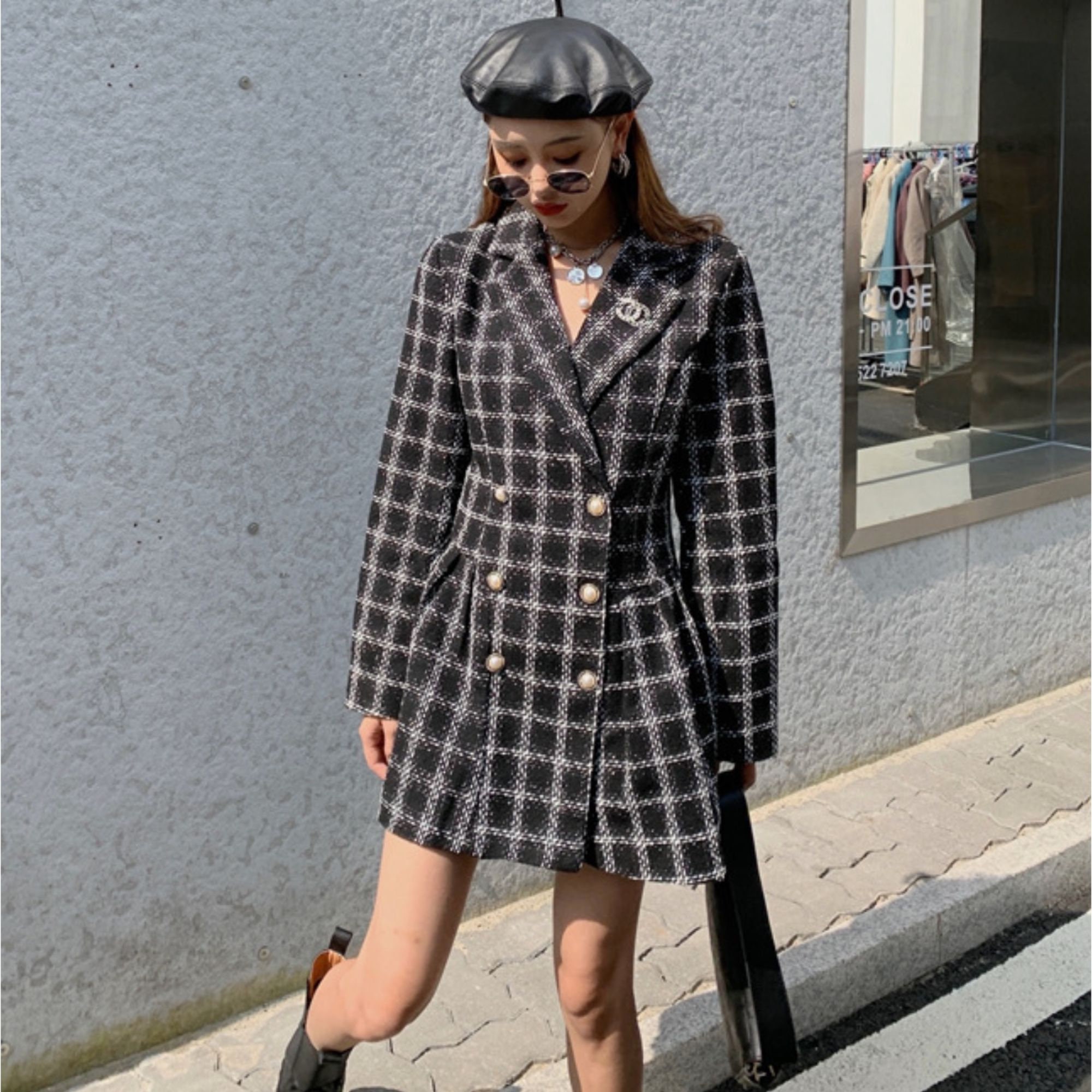 Plaid Double Breasted A-line Blazer Dress / Korean Fashion - Etsy