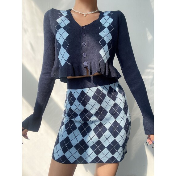 argyle print cardigan