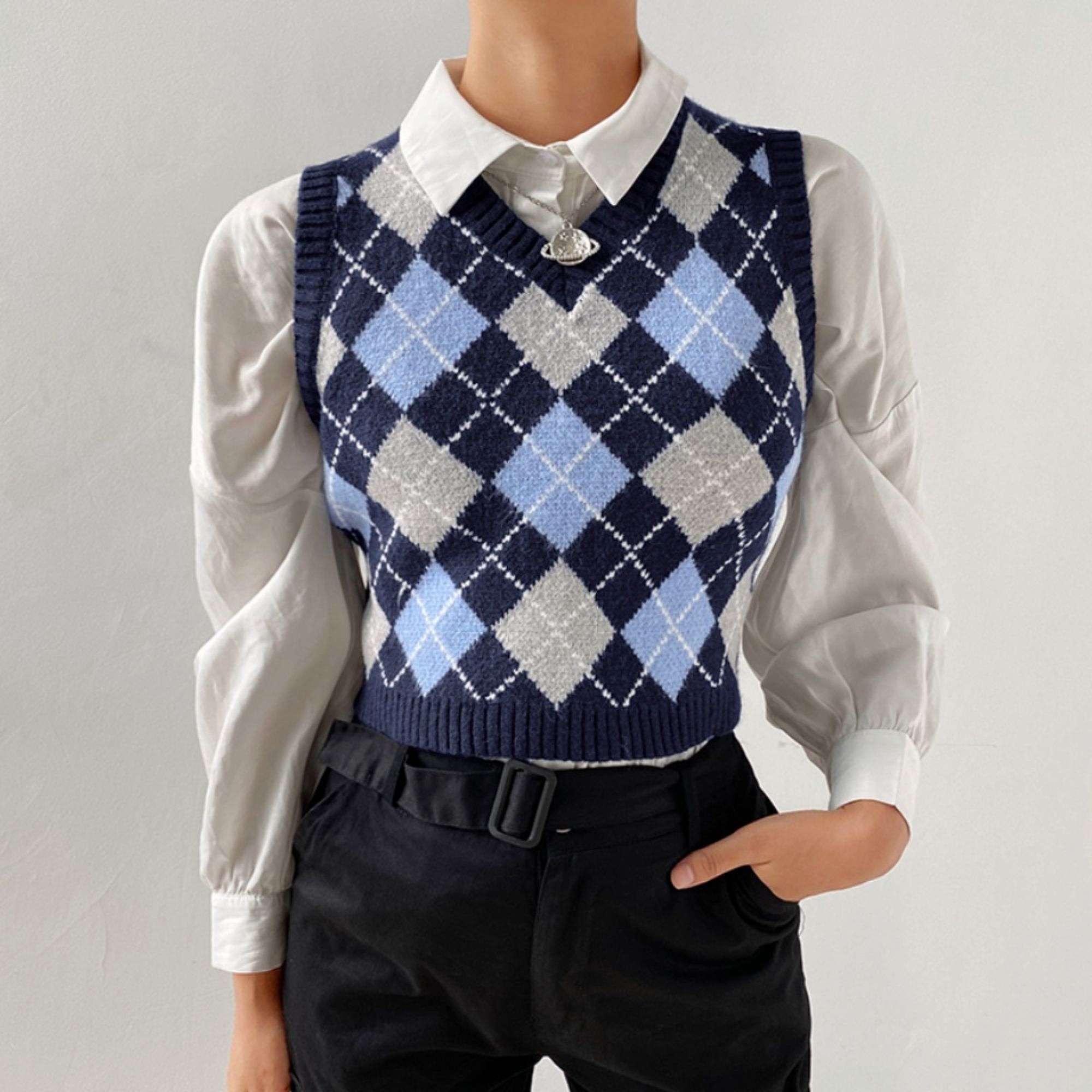 Cropped Argyle Vest - Etsy