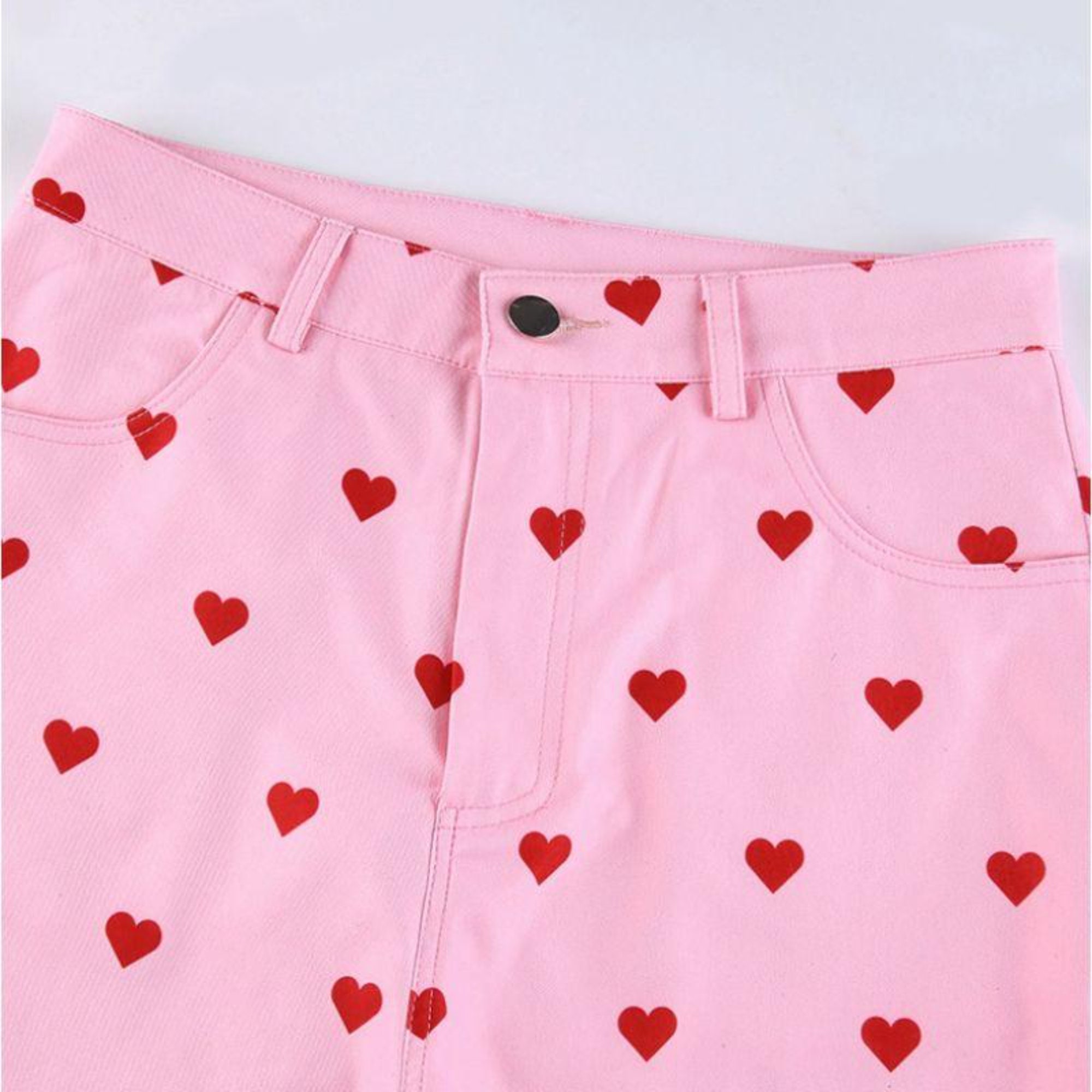 Heart Allover Print High Rise Flare Trousers in Pink | Etsy UK