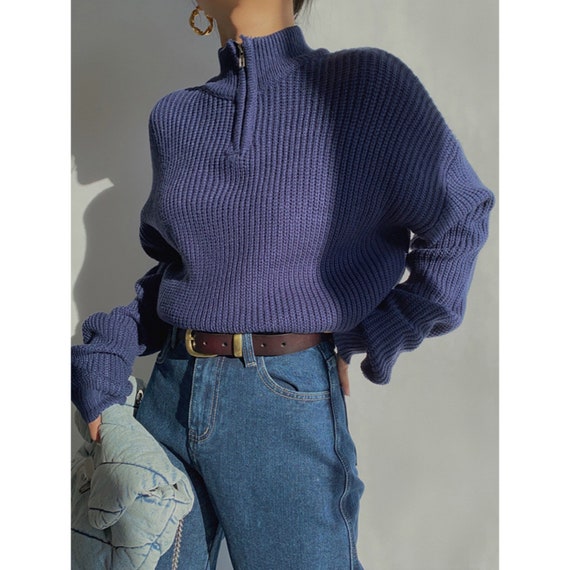 Half Zip Mock Neck Drop Shoulder Knit 