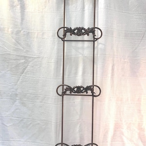 Vtg Metal Wall Rack Towel Bowl Plate Holder 3 Tier Scroll Bronze French Country