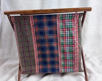 Estuche plegable vintage de punto a cuadros escoceses para patchwork y ganchillo, estilo MCM Ralph Lauren