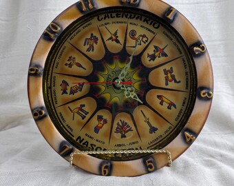 VTG Peruvian Nazca Lines Geoglyphs Leather Nazca Motif Clock