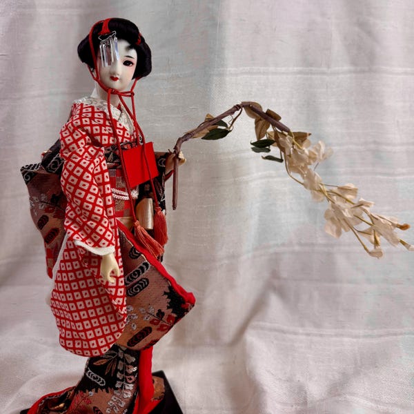 Vintage Japanese Doll Fuji Musume Kimono Geisha Maiko Wisteria Branch Flower