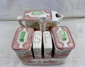 Vintage Brown & Richie Oriental Gardens Willow Brown Ceramic Condiment Set