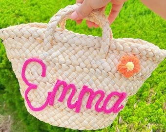 Bolso de playa de paja personalizado con nombre, regalo personalizado para damas de honor, bolso de playa tejido, bolso para la fiesta nupcial, bolso de vacaciones de verano
