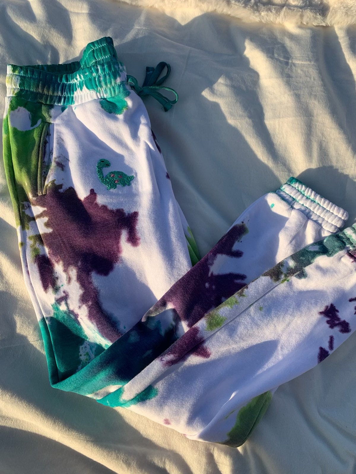 Embroidered tie dyed dinosaur pants Etsy