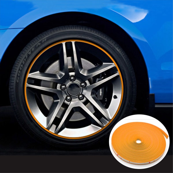 26FT Orange Car Wheel Hub Rim Edge Protector Ring Tire Guard Sticker Rubber Strip Line