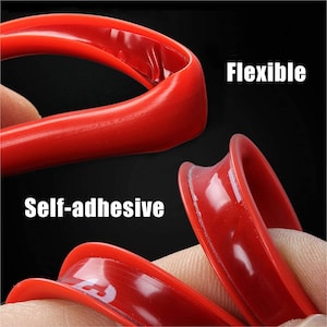 May include: Close-up of a red, flexible, self-adhesive strip. The image highlights the product's flexibility and adhesive properties. The text "Flexible" and "Self-adhesive" are visible.