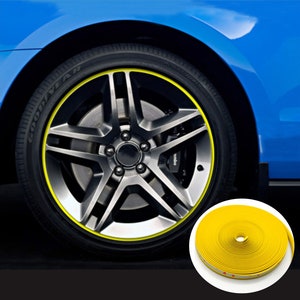 26FT Yellow Car Wheel Hub Rim Edge Protector Ring Tire Guard Sticker Rubber Strip Line