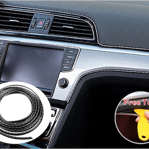 Carbon Fiber Texture Car Interior Decorative Molding Door Panel Gap Trim DIY Flexible Strip with Free Installation Tools