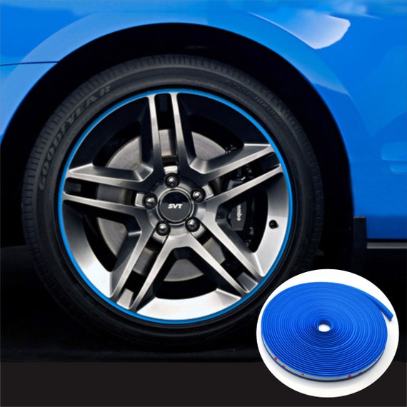 26FT Blue Car Wheel Hub Rim Edge Protector Ring Tire Guard Sticker Rubber  Strip Line 