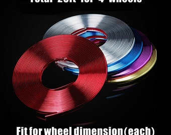 26ft Auto Car Motocycle Wheel Hub Rim Glossy Decorative Sticker Trim Liner Rubber Strip Enough for 4 of 13"-22" Wheels