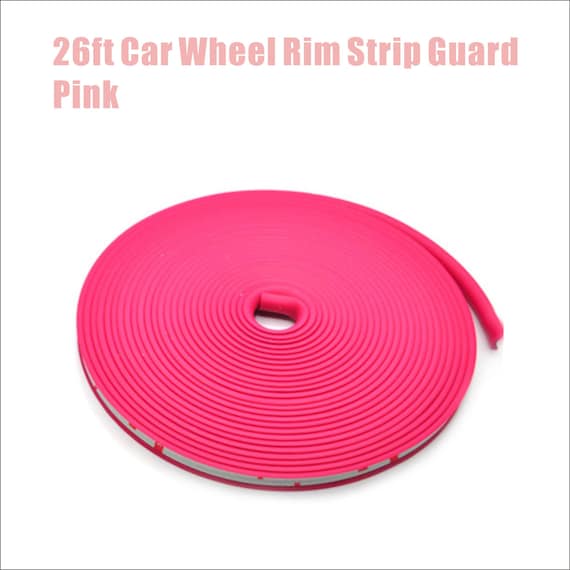 26FT Pink Car Wheel Hub Rim Edge Protector Ring Tire Guard Sticker Rubber  Strip Line 