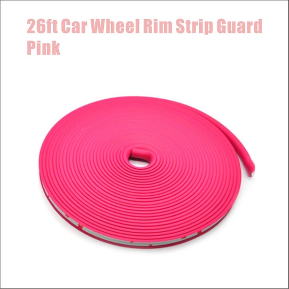 26FT Pink Car Wheel Hub Rim Edge Protector Ring Tire Guard Sticker Rubber  Strip Line 