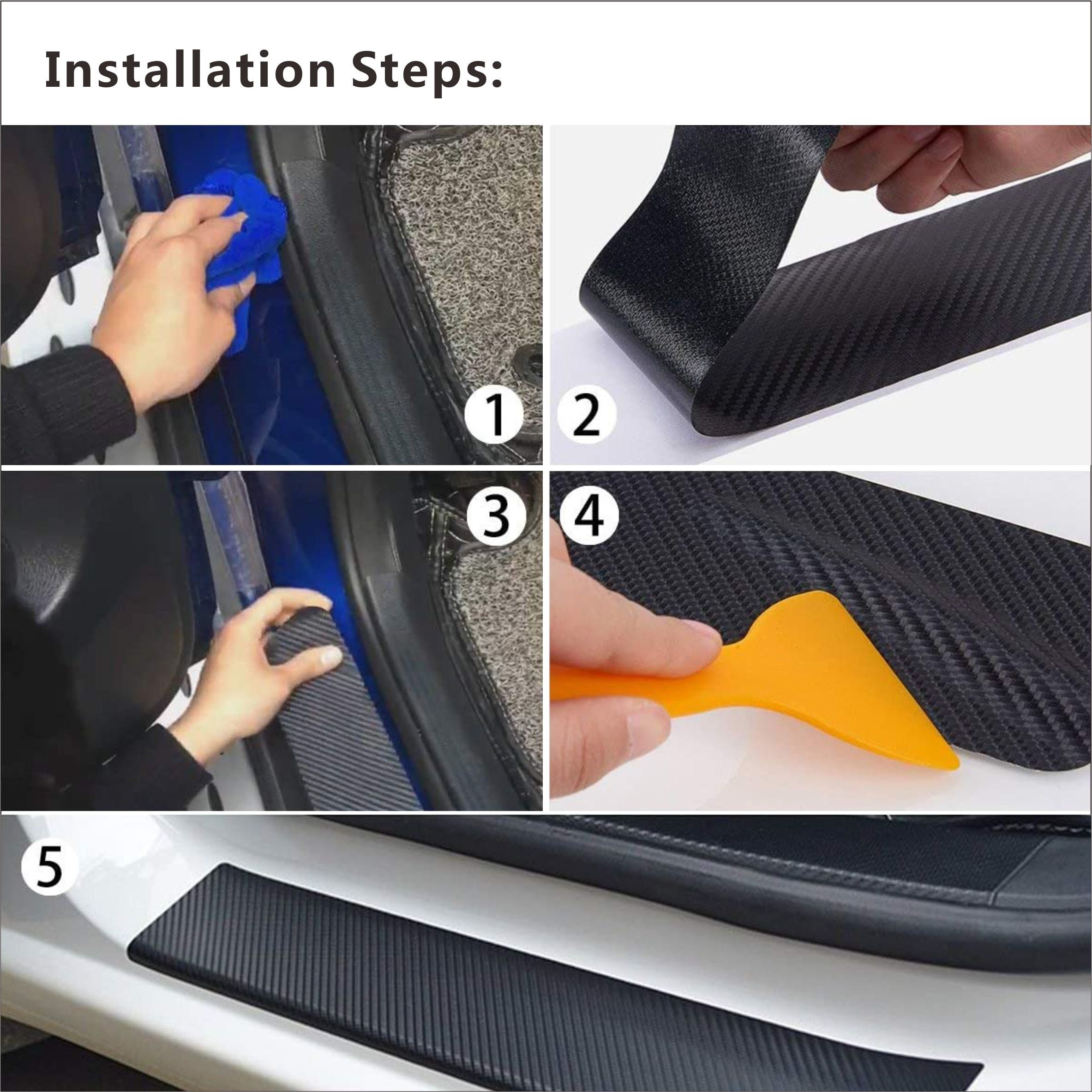 4PCS Car Door Sill Protector Universal 3D Carbon Fiber Texture
