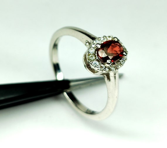 55 Carat Genuine Oval Cut Garnet Sterling Silver Ring - Handcrafted, Sizes 4-13, Customizable Gift