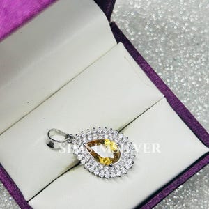 Citrine Teardrop Pendant Necklace: Sterling Silver November Birthstone