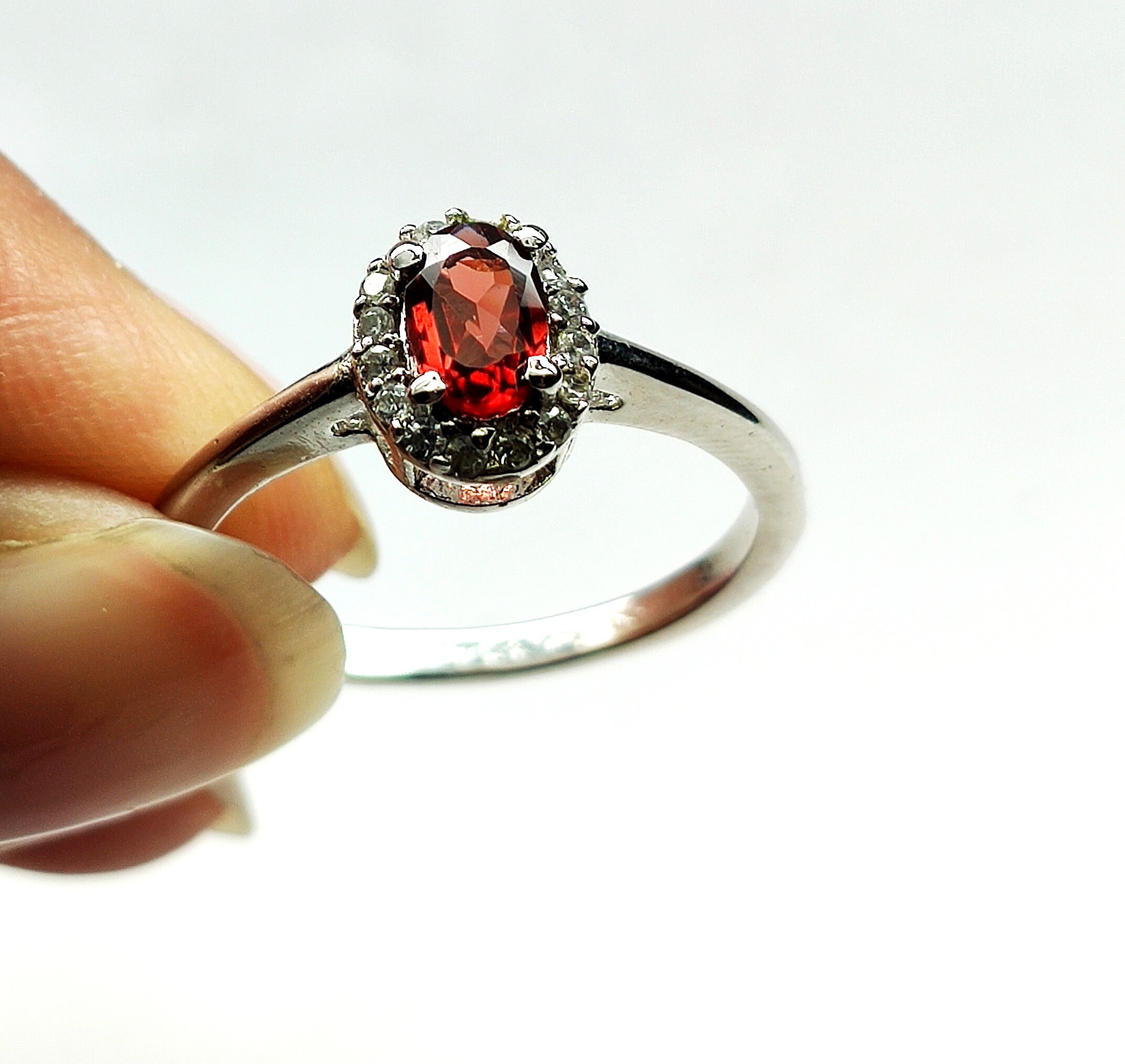 55 Carat Genuine Oval Cut Garnet Sterling Silver Ring - Handcrafted, Sizes 4-13, Customizable Gift - View #5