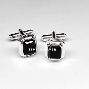 Black Onyx Cufflinks: Elegant Sterling Silver Mens Jewelry