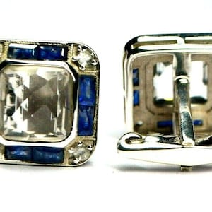 Blue Sapphire Cufflinks: Natural Crystal, Sterling Silver Gift Set