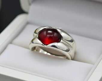 Natural Ruby Engagement Ring 925 Sterling Silver, Handmade Ruby Ring, July Birthstone Ring, Vintage Style Gemstone Ring, Gift for Her