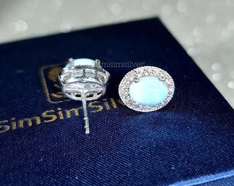 Ethnische natürliche Larimar & Cz Ohrstecker Set in 925 Sterling Silber Muttertag Geburtstag Baby Dusche Jahrestag Geschenk-Set für Sie