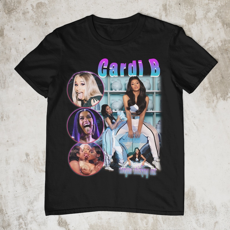 Cardi B shirt, Retro 90s Cardi B sweatshirt tshirt, Rap shirt, Hip Hop, Cardi B t-shirt art poster tongue sticking out unisex tees shirt image 1