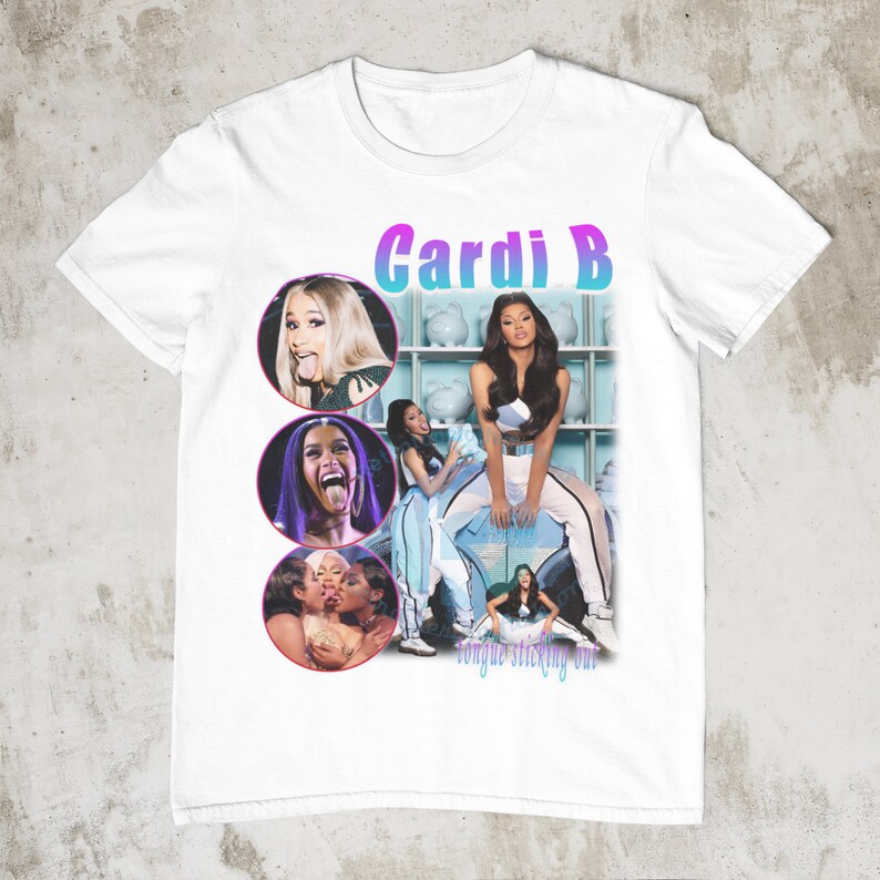 Cardi B shirt, Retro 90s Cardi B sweatshirt tshirt, Rap shirt, Hip Hop, Cardi B t-shirt art poster tongue sticking out unisex tees shirt image 2