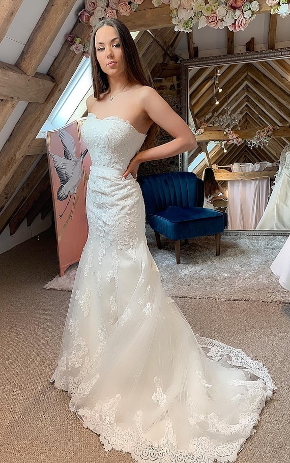 Mermaid Fishtail Wedding Dress, UK Size 10/12, Sale, Ivory Wedding Dress,  Strapless Bridal Gown, Beach Wedding Dress, Applique -  Canada