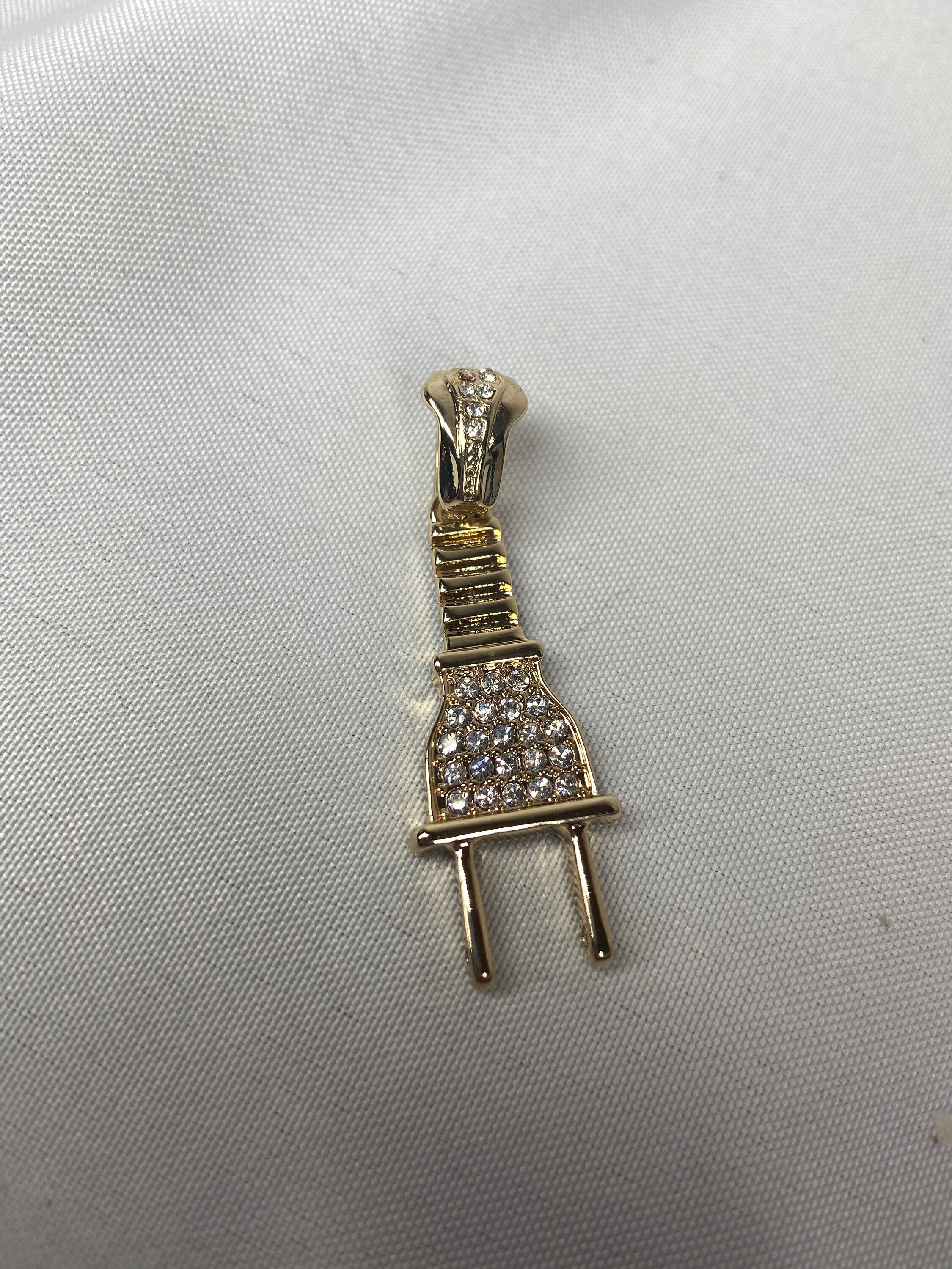 Plug Charm, With Rhinestone Accents. Gold in Color. Etsy