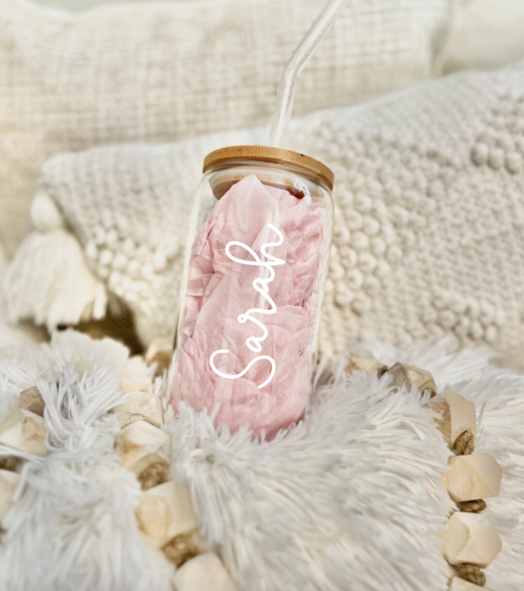 Personalized Iced Coffee Cup Glass Can Soda Cup With Bamboo Lid and ...