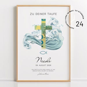 Regalo de dinero de bautismo PDF – Pescado y cruz, Regalo de bautismo de último minuto, Plantilla de bricolaje, Idea creativa de dinero, Descarga digital, DIN A4 para imprimir