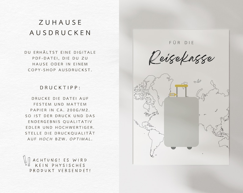 Stilvolles DIY-Geldgeschenk für Reise-Enthusiasten, Last-Minute-Vorlage, um Geld zu schenken und Abenteuer zu unterstützen.