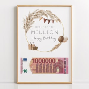 Presente de aniversário em dinheiro PDF – Seu primeiro milhão | Realizador de desejos, Feliz aniversário, Presente em dinheiro faça você mesmo, Presente de última hora, Download DIN A4