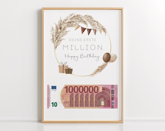 PDF met geldcadeau voor je verjaardag – Je eerste miljoen | Wensvervuller, Fijne verjaardag, Zelfgemaakt geldcadeau, Lastminutecadeau, DIN A4-download