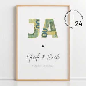 Geldgeschenk Hochzeit PDF Vorlage – Personalisiertes Hochzeitsgeschenk zum Ausdrucken | DIY Geldgeschenk Idee, Last-Minute, DIN A4 Download