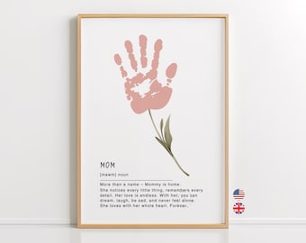 Regalo para el Día de la Madre en PDF: Plantilla de manualidades con huellas de manos para el Día de la Madre, idea de bricolaje para niños, definición de mamá, descarga (inglés)