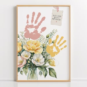 Muttertagsgeschenk Handabdruck Vorlage – PDF Bastelidee zum Muttertag für Kinder, Blumenstrauß Poster für Mama, Downloaden & Ausdrucken