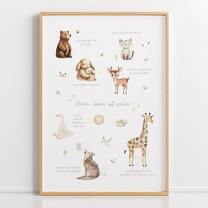 Nursery posters with affirmations – Cute animals & sayings in German – Mindfulness for children – Self-love posters – Digital download