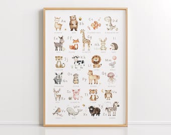 ABC Poster Animals for Children's Room, Alphabet Poster with Animals to Print, Animal ABC Learning Poster, Children's Learning Poster PDF Download Printable Template