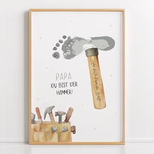 Vatertagsgeschenk für Papa PDF – Fußdabdruck Bastelvorlage zum Vatertag, DIY-Idee für Kinder, Papa du bist der Hammer, Download & Ausdrucken