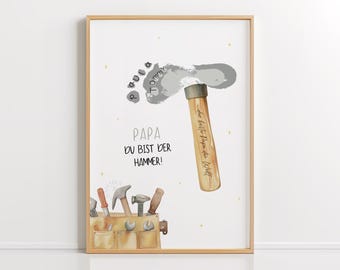 Regalo para el Día del Padre en PDF: Plantilla de manualidades con huellas de pies para el Día del Padre, idea DIY para niños, ¡Papá, eres genial!, descarga e imprime.