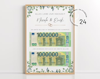 Geldgeschenk Hochzeit Personalisiert | Eure erste und zweite Million | Geschenk zur Hochzeit | Last Minute Geschenk | Download und Druck