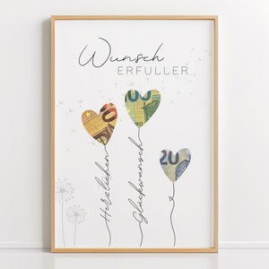 Cash Gift PDF Template – Wish Fulfiller | Congratulations with Balloons, DIY Money Gift, Last-Minute Gift, DIN A4 Download