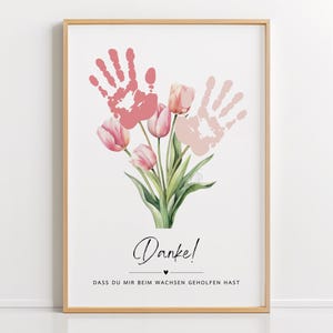 Abschiedsgeschenk Erzieherin PDF – Geschenk für Tagesmutter, Handabdruck mit Tulpen, DIY Geschenkidee aus dem Kindergarten, DIN A4 Download