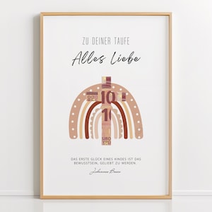 Geldgeschenk Taufe | Roter Regenbogen | Taufgeschenk für Mädchen und Jungen | Last Minute Geschenk | Downloaden und Ausdrucken | DIN A4