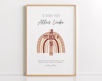 Baptism Money Gift | Red Rainbow | Baptism Gift for Girls and Boys | Last Minute Gift | Download and Print | DIN A4