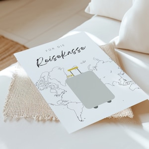 Geldgeschenk für Reisekasse, einfacher Download, schnelle Erstellung und stilvolles Präsentieren von Geldgeschenken für Urlauber.